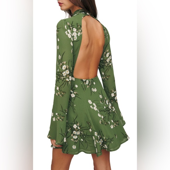 Reformation Persis Dress in Lomita Green Floral Mockneck Long Sleeve Size 10 - Picture 15 of 15